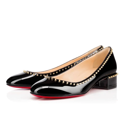 Christian Louboutin Treliliane Spike Low-heel Patent Red Sole Pump, Black  In Black/gold