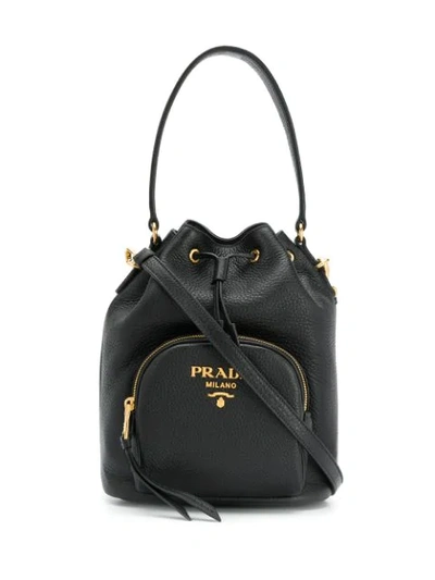 Prada Saffiano Leather Bucket Bag In Black