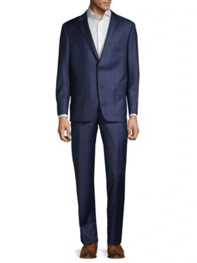 Hickey Freeman Classic-fit Plaid Wool Suit In Navy