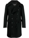 Dsquared2 Double Breasted Wool Blend Peacoat In Black