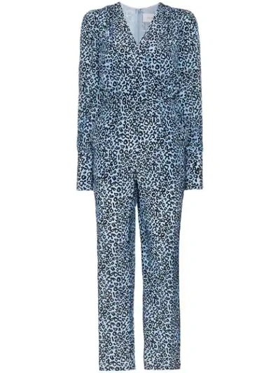 Les Rêveries Leopard Print Silk Jumpsuit In Blue