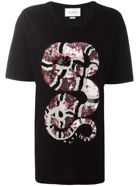 Gucci Snake Sequin Embellished T-shirt | ModeSens