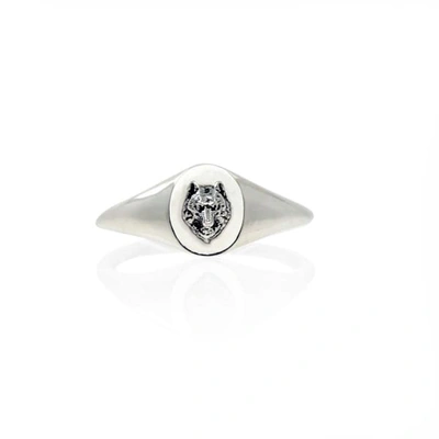 No 13 Mini Wolf Signet Ring Silver