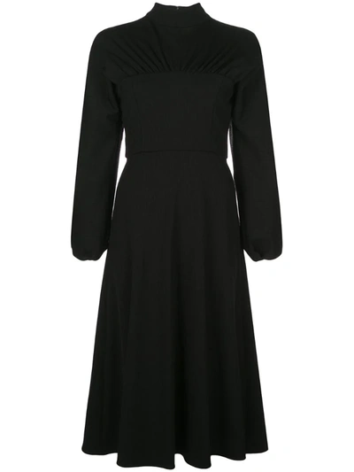 Christian Siriano Crepe Long-sleeve Mockneck Dress In Black