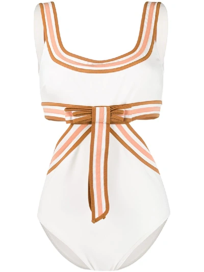 Zimmermann Grosgrain-trimmed Bow-embellished Silk Swimsuit In White