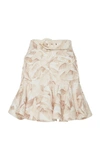 Zimmermann Belted Linen Peplum Mini Skirt In Multi