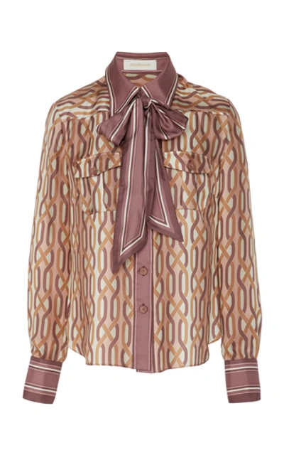 Zimmermann Pussy-bow Two-tone Printed Silk Shirt In Multi