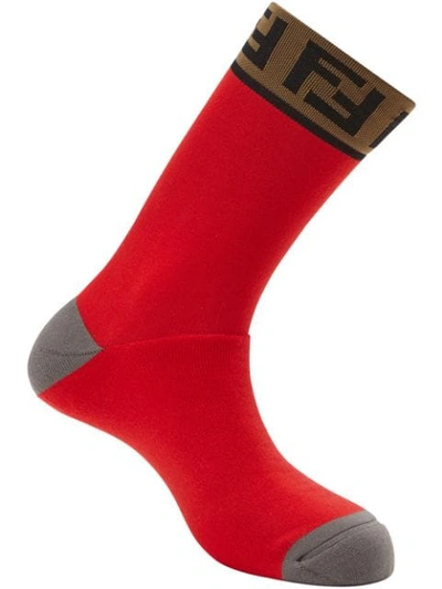 Fendi Ff Logo Socks In Red