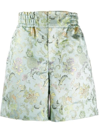 Ximon Lee Floral Brocade Shorts In Green