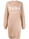 Msgm Logo Print Sweatshirt Dress In Brown