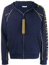 Versace Logo Print Zip-front Hoodie In Blue