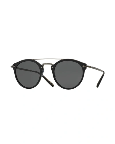 Oliver Peoples Remick Mirrored Brow-bar Sunglasses, Semi Matte Black/antique Pewter In Dark Grey