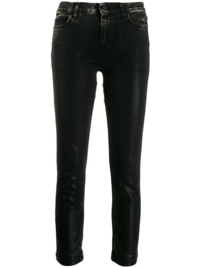 Pinko Leather Effect Cropped Denim Jeans In Black