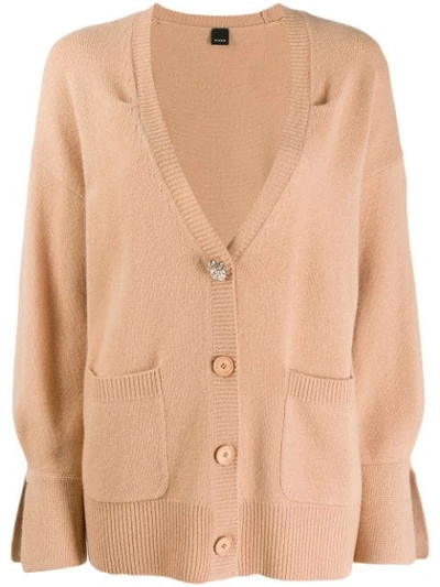 Pinko Accent Button Cashmere Cardigan In Neutrals