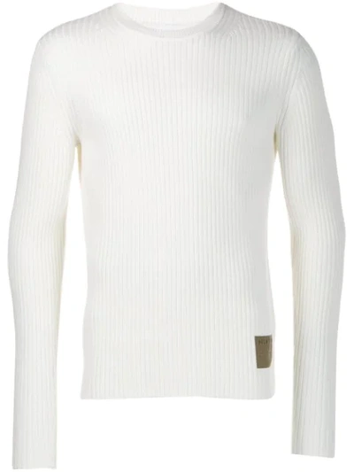 Helmut Lang Ribbed Knit Sweater In White In Powder