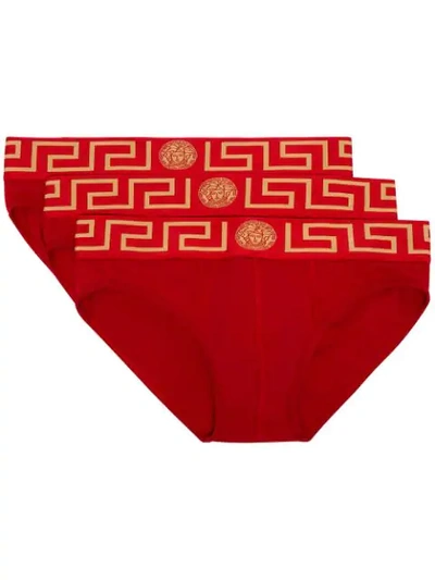 Versace 3-pack Greca Border Briefs In 113 - Red