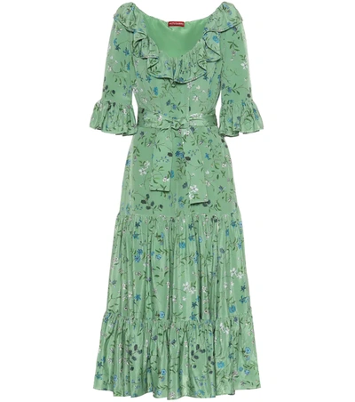 Altuzarra Helden Tiered Floral-print Silk Midi Dress In Green