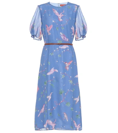 Altuzarra Gormann Bird-print Silk-chiffon Midi Dress In Blue