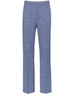 Totême Troia Mélange Stretch Cotton And Linen-blend Straight-leg Pants In Blue