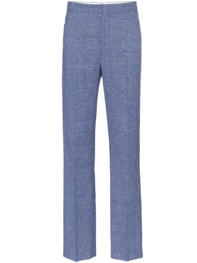 Totême Troia Mélange Stretch Cotton And Linen-blend Straight-leg Pants In Blue