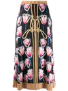 Temperley London Arabesque Floral-print Satin-crepe Midi Skirt In Black