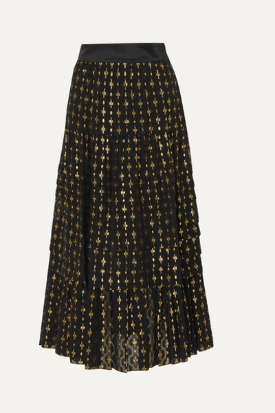 Temperley London Suki Tiered Satin-trimmed Metallic Fil Coupé Chiffon Skirt In Black