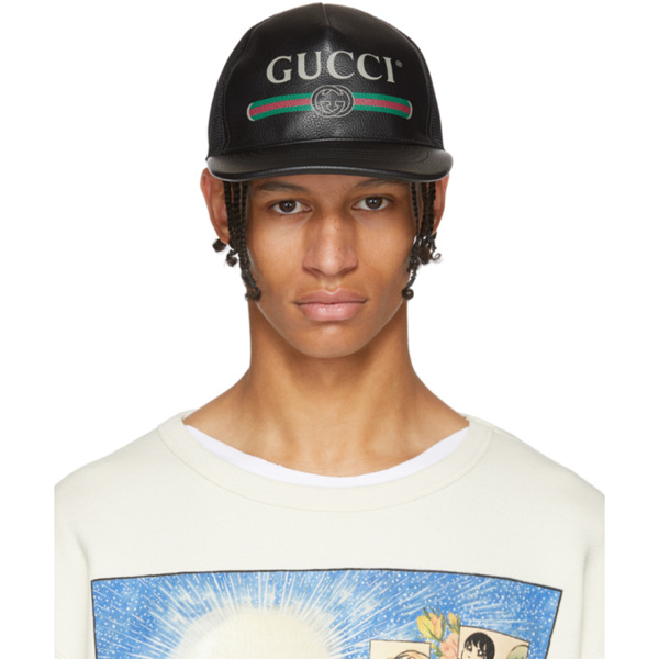 gucci print leather baseball hat
