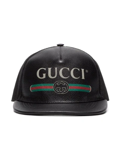 Gucci Black Faux Leather Trucker Cap