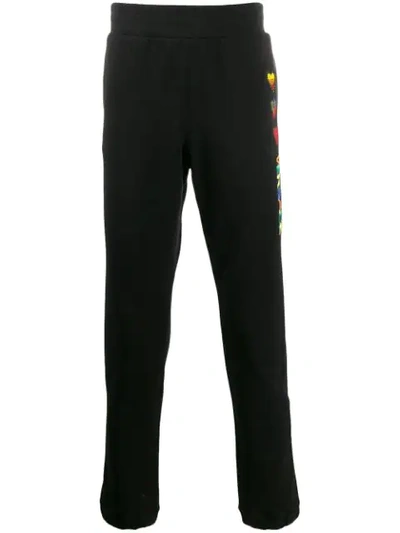 Versace Hearts And Logo-embroidered Cotton Track Pants In Black