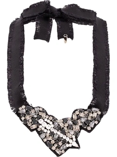 Red Valentino Heart Crystal Necklace In Black