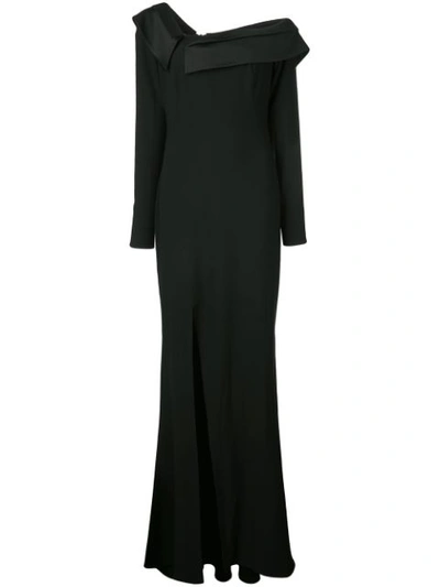 Zac Zac Posen Susan One-shoulder Long Sleeve Gown In Black