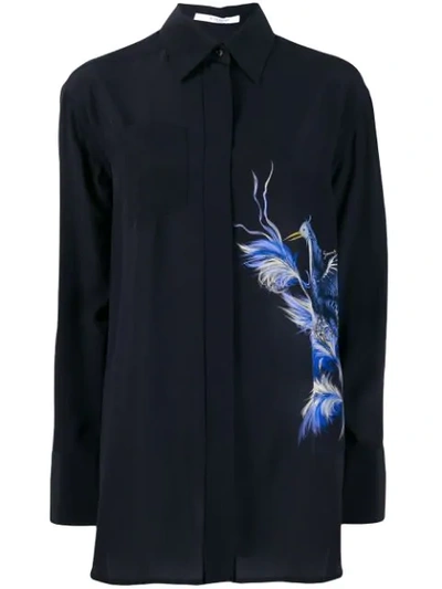 Givenchy Bird-print Silk-crepe Shirt In Blue
