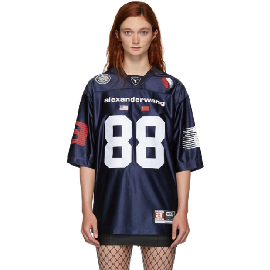 Alexander Wang Navy High Shine Football Jersey T-shirt In 469 Navy