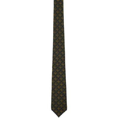 Gucci Navy And Yellow Silk Gg Horsebit Chain Tie In 4075 Bluylw