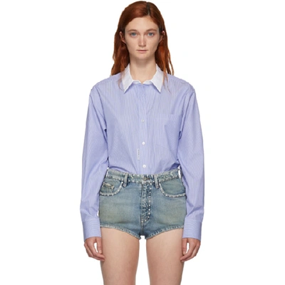 Alexander Wang Blue And White Button Down Bodysuit In 990 Blmicro