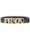 Prada Plaque Logo Saffiano Leather Belt In Black