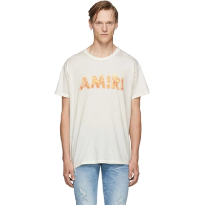 Amiri Ssense Exclusive Off-white Flame Logo T-shirt In Marshmallow