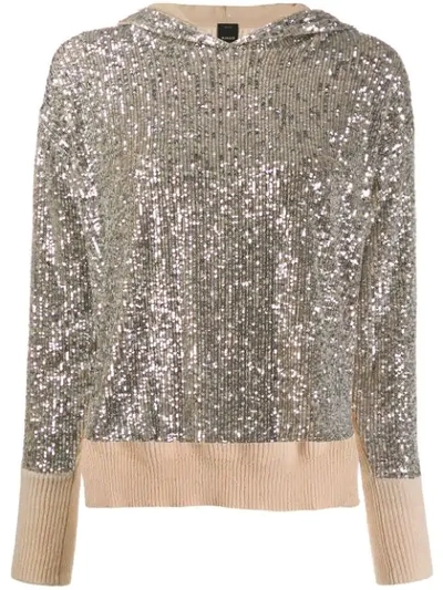 Pinko Asymmetric Sequined Hooded Sweater In Z22 Platino