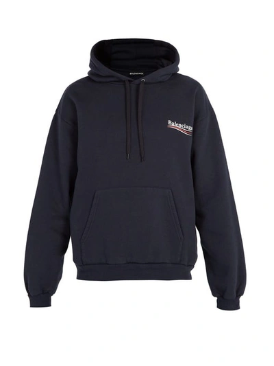 Balenciaga Printed Loopback Cotton-jersey Hoodie In Blue