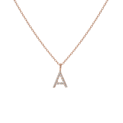 Aurate Mini Letter Charm Pendant With Black Diamonds In Gold/ Pink