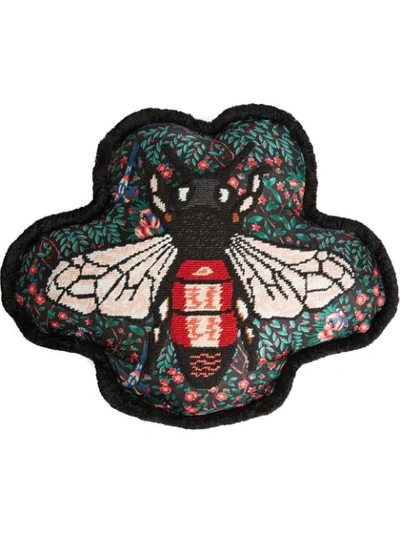Gucci Bee-embroidered Satin Cushion In Black ,green
