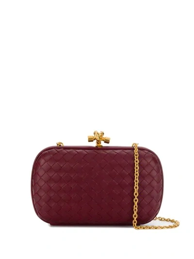 Bottega Veneta Intrecciato Woven Satin Chain Knot Clutch In Red