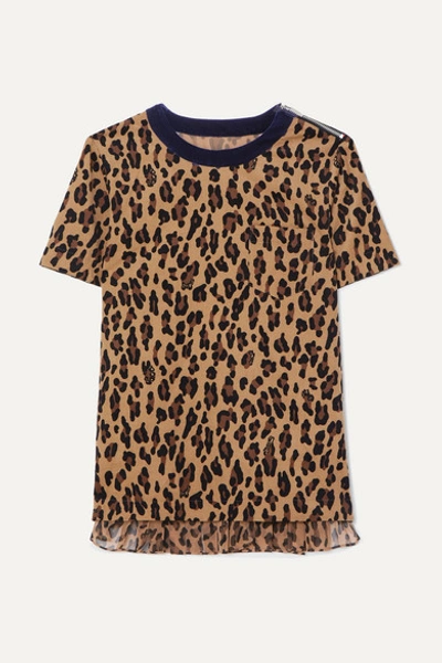 Sacai Leopard-print Cotton-corduroy And Crepe T-shirt In Beige