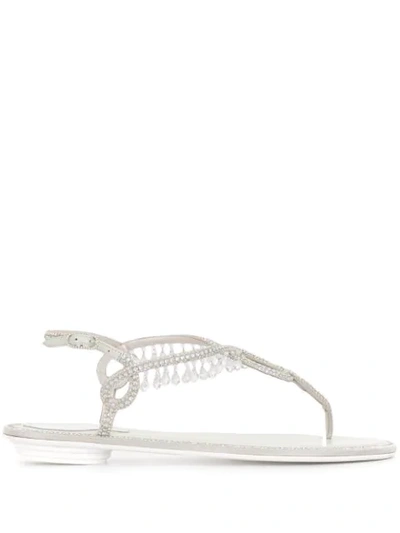René Caovilla Crystal-embellished Metallic Leather And Satin Sandals In Silver