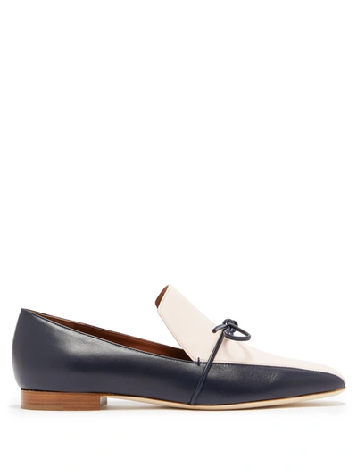 Malone Souliers + Roksanda Celia Bow-detailed Two-tone Leather Loafers In Navy