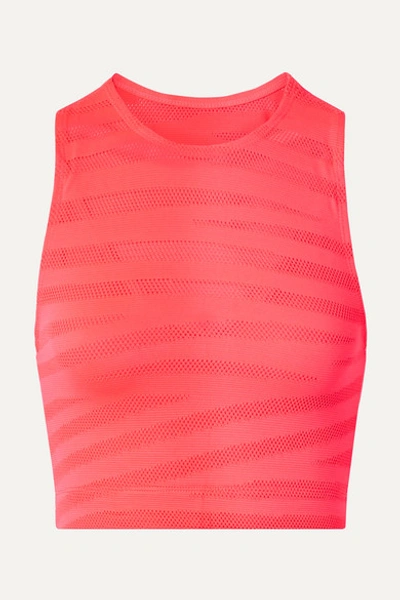 Adam Selman Sport Racer Cropped Paneled Neon Stretch-mesh Top In Bright Pink