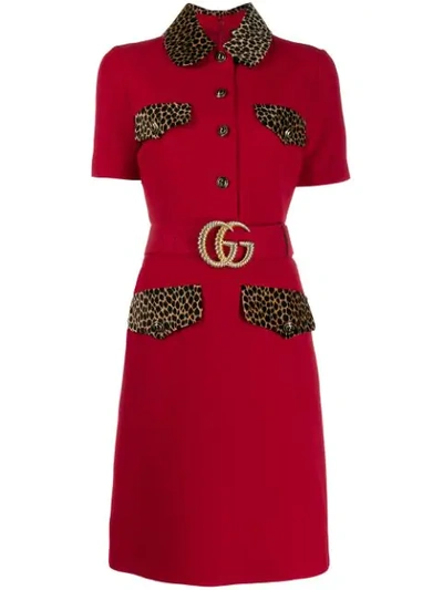Gucci Belted Crepe Cady Dress W/leo Details In Red
