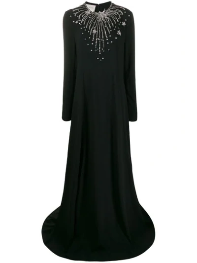 Gucci Star-embroidered Crystal Jersey Gown In Black