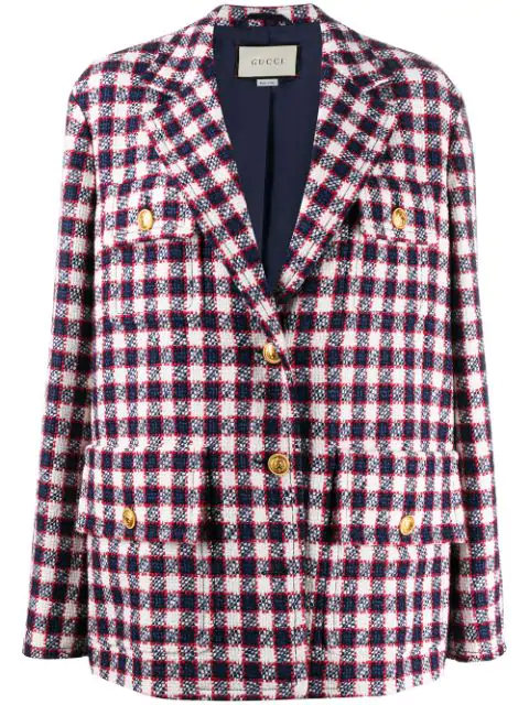 Gucci Sylvie Vichy Checked Oversized Jacket In 9059 | ModeSens