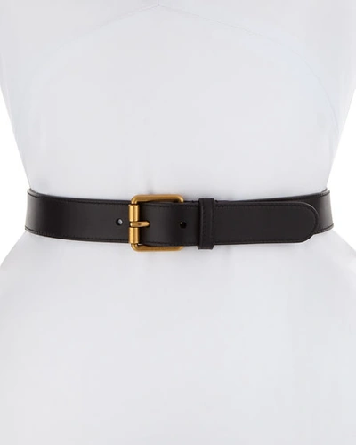 Gucci Leather Square-buckle Horsebit Belt In Black